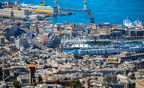 GENOA, (GENOVA) ITALY, JULY, 4, 2017 - Aerial view of Genoa, Italy, the harbor with the causeway, Italy, Europe
