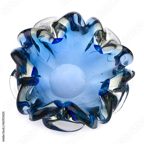 Retro blue ashtray isolated on white background. 