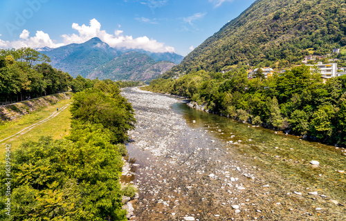 View of Maggia river, beginning of famous Maggia valley in canton Ticino of Switzerland