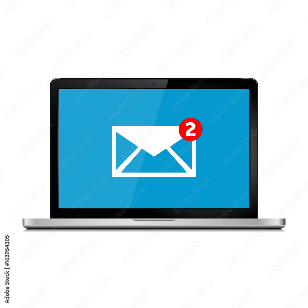 Laptop computer with symbol of email receiving Laptop computer with symbol of email receiving
