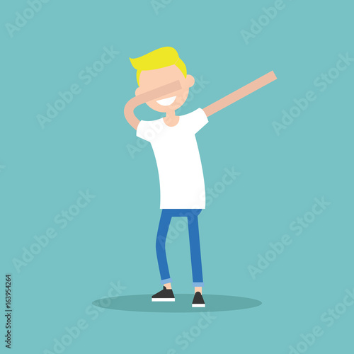 Young character making DAB dance / flat editable vector illustration, clip art
