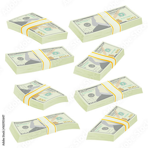 Dollar Stacks Vector. Money Banknotes. Cash Symbol. Money Bill Isolated Illustration.