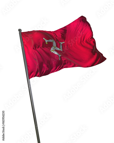 Isle of Man Flag Waving Isolated on White Background Portrait