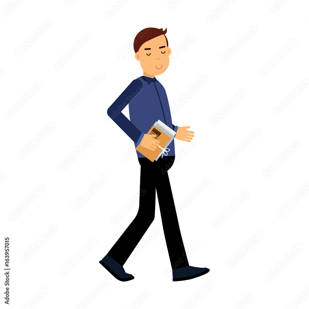 Businessman cartoon character in a blue shirt walking with folder full of documents vector Illustration Businessman cartoon character in a blue shirt walking with folder full of documents vector Illustration