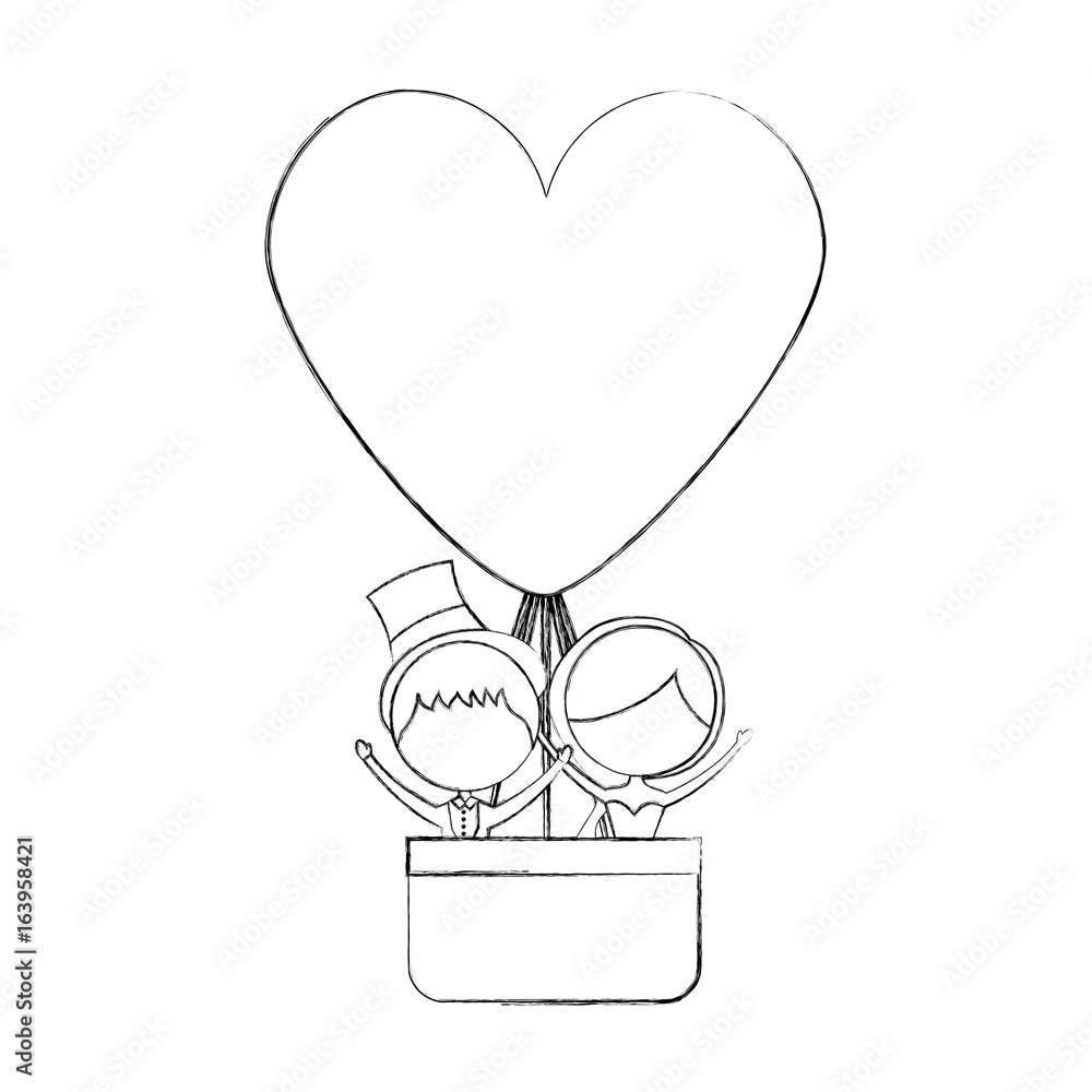 Married couple traveling in balloon avatar characters vector illustration design Married couple traveling in balloon avatar characters vector illustration design