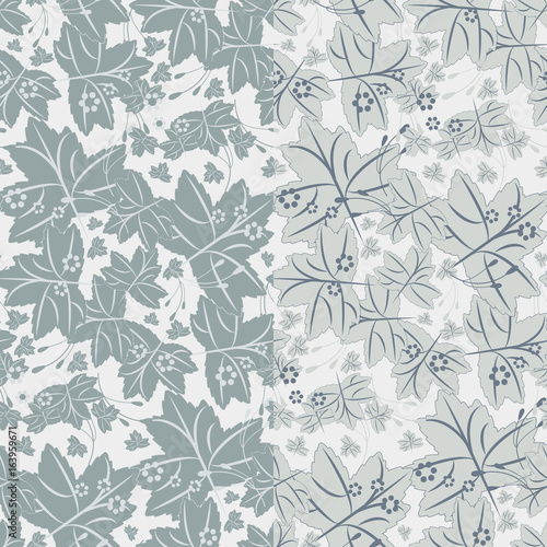 Seamless autumn pattern with maple leaves in two variants of grey color. Vector illustration