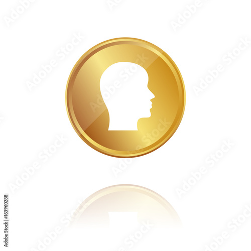 Kopf - Gold Münze mit Reflektion