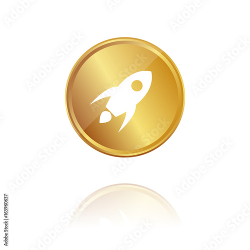 Rakete - StartUp - Gold Münze mit Reflektion