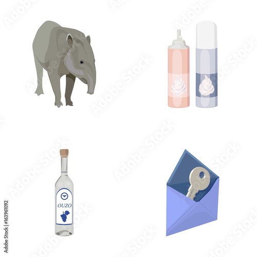 Tapir, cream and other web icon in cartoon style.alcohol, key to mail icons in set collection.