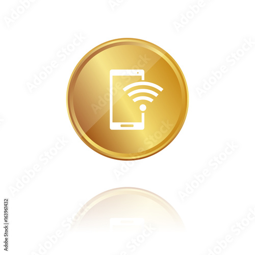 Smartphone mit WLAN - WIFI - Gold Münze mit Reflektion