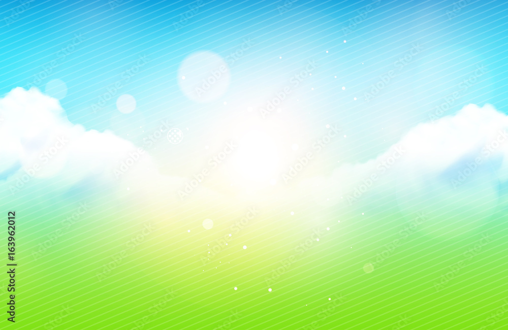 Obraz premium Vector Illustration - Bokeh Cloudy Sky In Summertime Background / Wallpaper