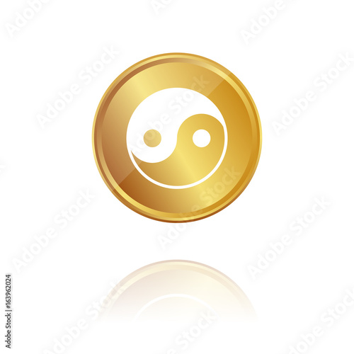Yin und Yang - Gold Münze mit Reflektion