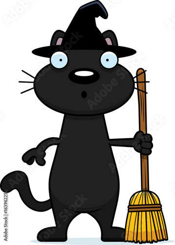 Surprised Cartoon Black Cat Witch