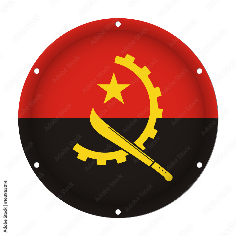 round metallic flag of Angola with screw holes round metallic flag of Angola with screw holes