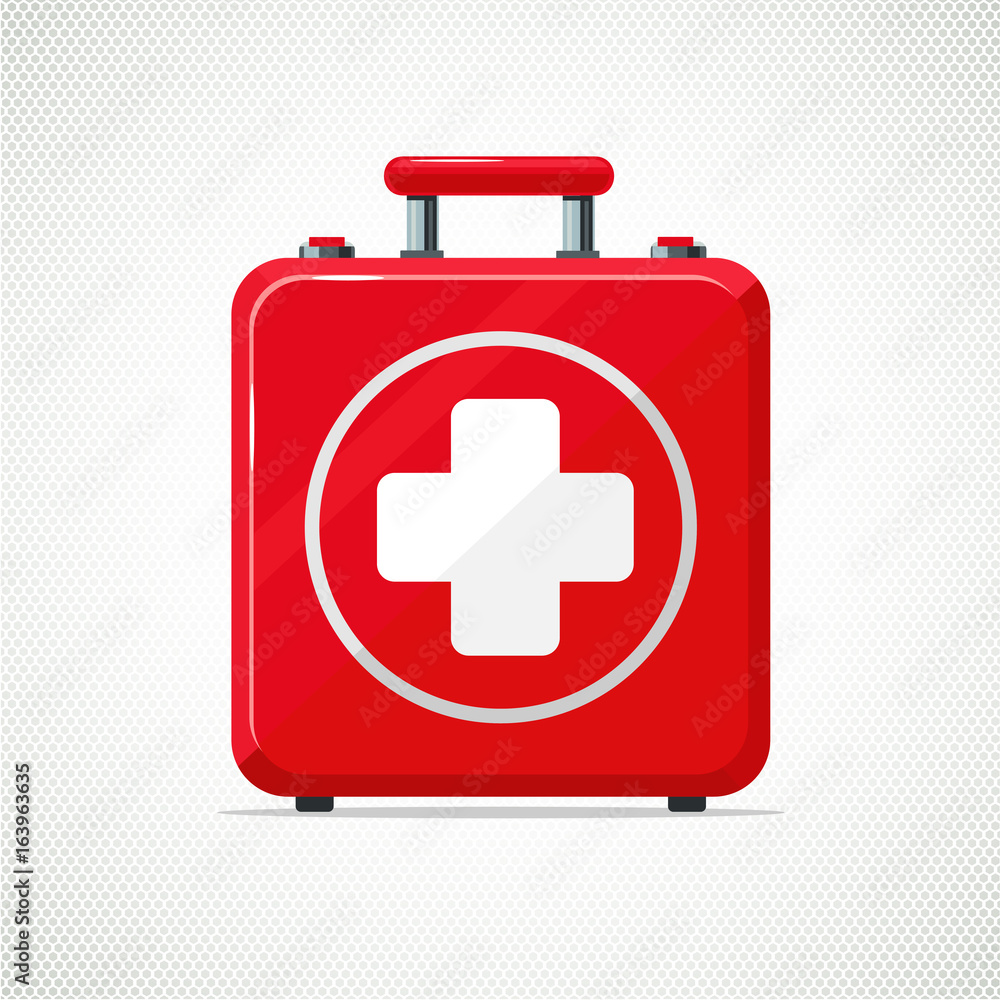 Fototapeta premium First Aid Kit. Isolated on white red box with white cross.