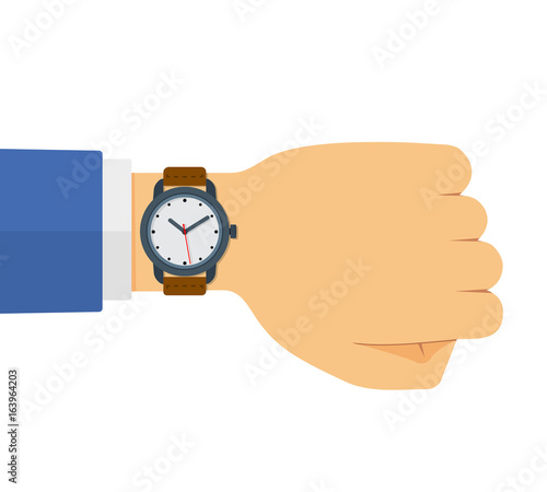 Vector Flat Style Illustration of Watch on the Hand