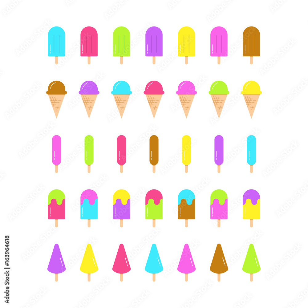 Set of color ice cream icons. Set of color ice cream icons.
