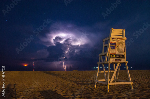 Lightening strikes off shore.