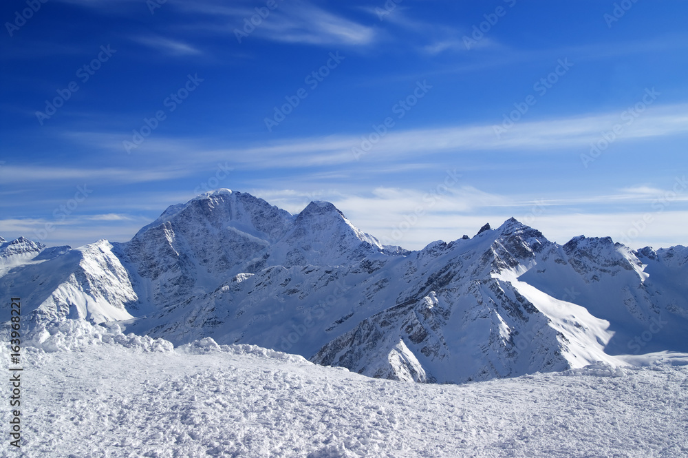 Caucasus Mountains in snowy winter