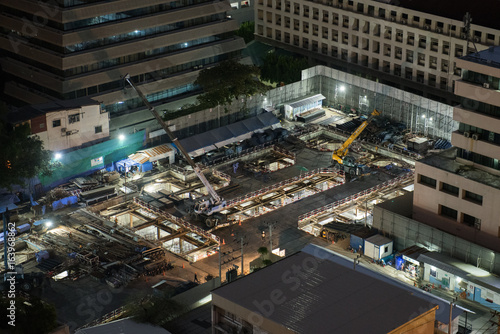 Night view of a construction site