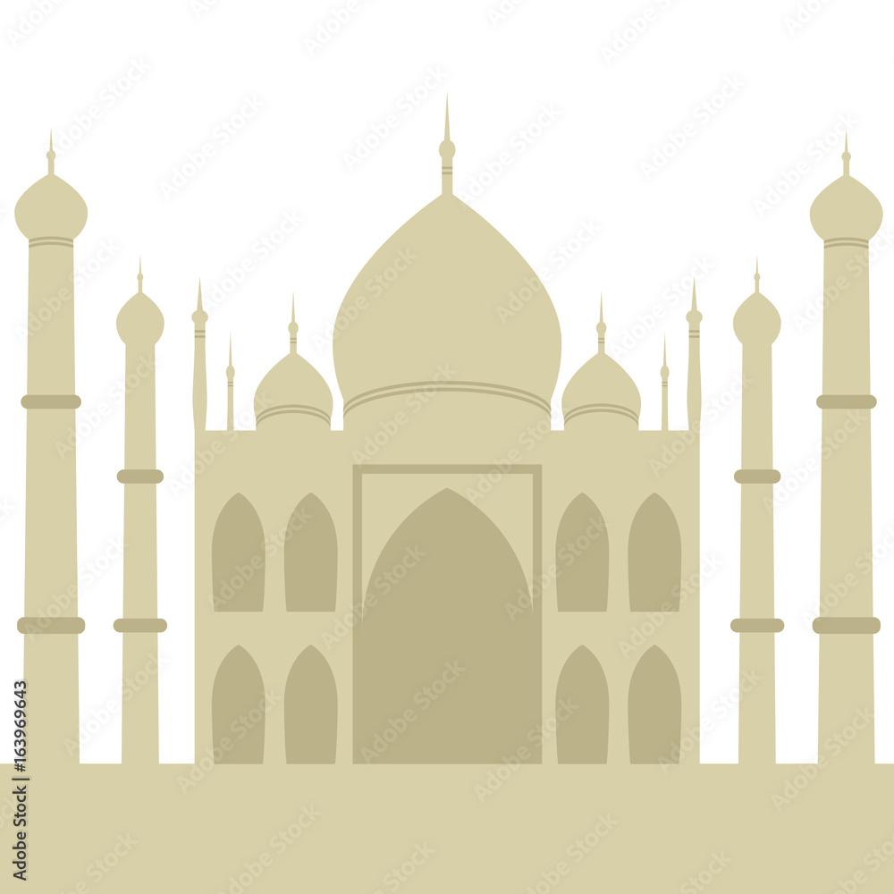 Taj-mahal temple silhouette agra architecture palace tourism travel indian vector illustration.