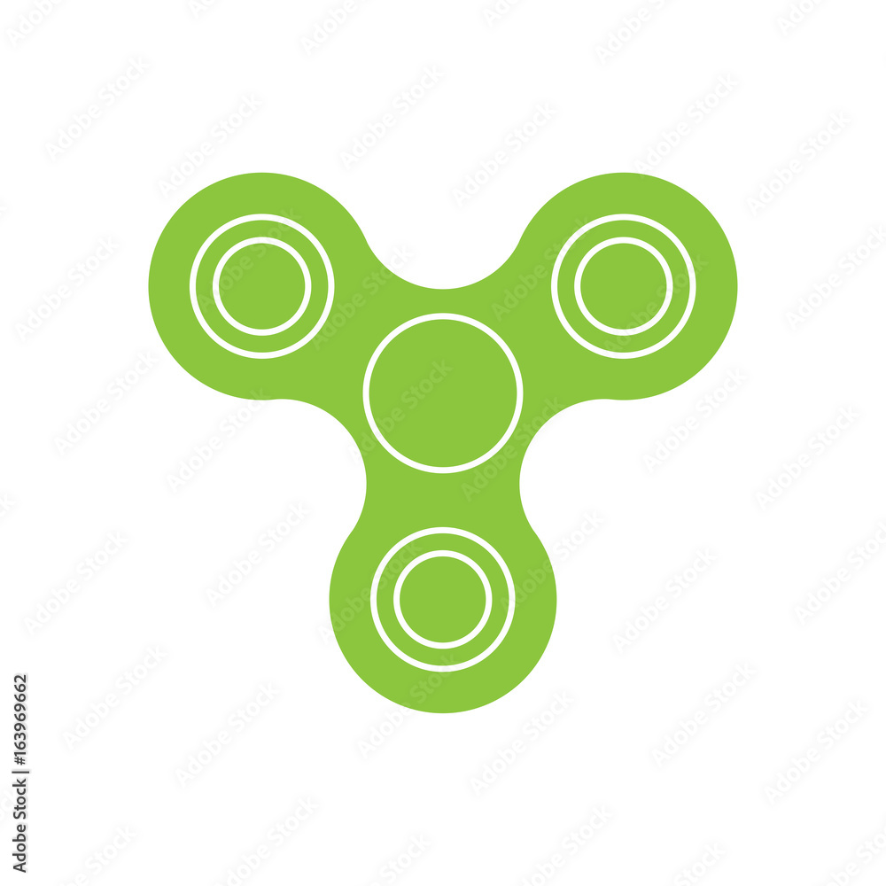 Three-bladed fidget spinner - popular toy and anti-stress tool. Green simple flat vector icon isolated on white background. - obrazy, fototapety, plakaty 