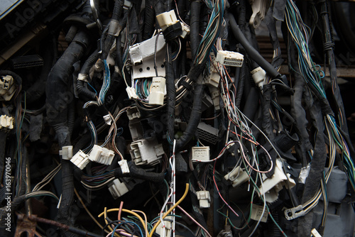 Old electric cables in junkyard