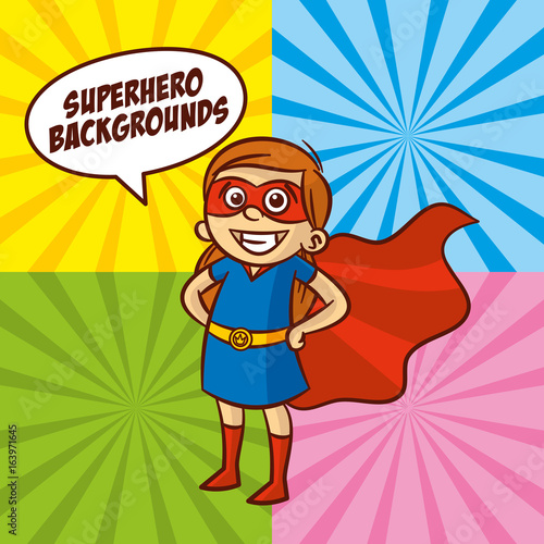 Superhero cartoon character girl Color background