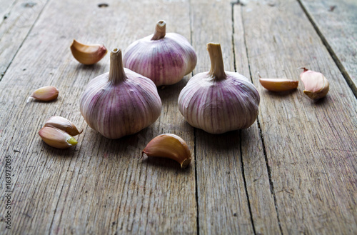 garlic on wooden table