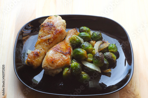 Fried chicken and brussels sprouts