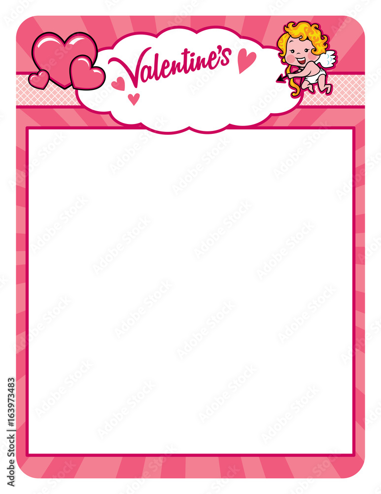 Valentine cupid frame with hearts