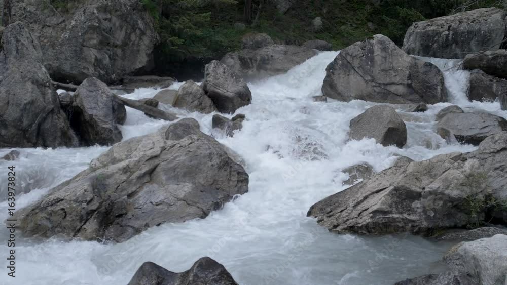 Mountain Stream in Switzerland Alps in Slow Motion. Great St Bernard Pass Mountain Stream in Switzerland Alps in Slow Motion. Great St Bernard Pass