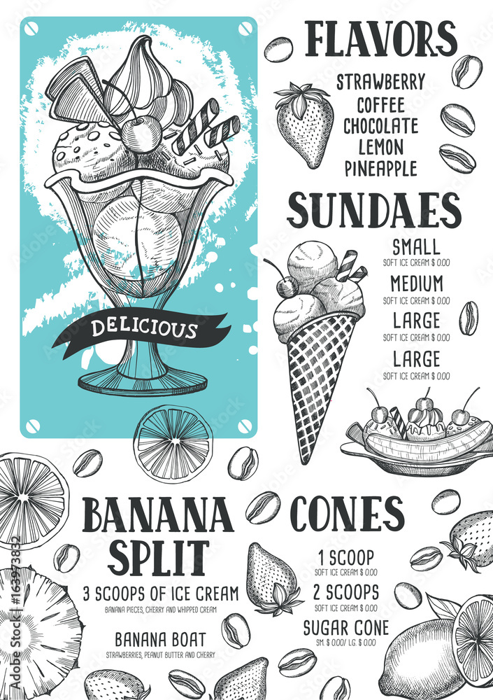 Naklejka premium Ice cream menu template for restaurant and cafe.