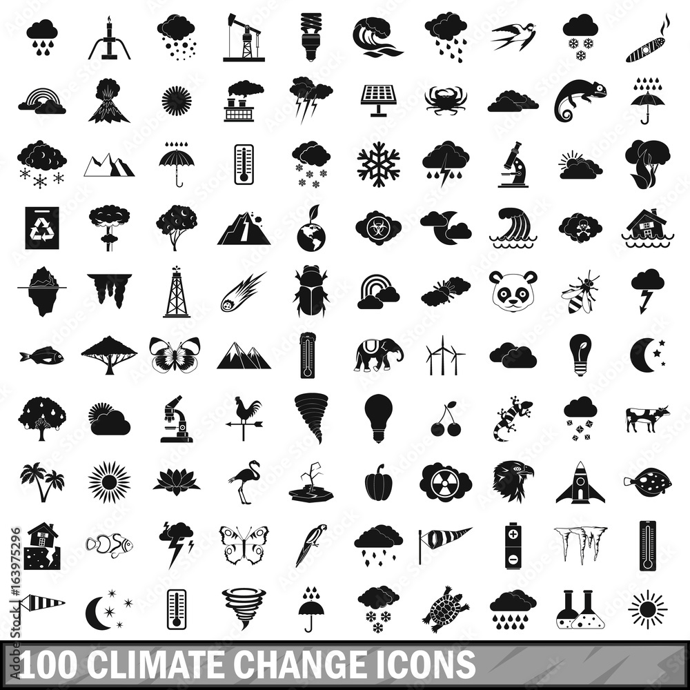 Obraz premium 100 climate change icons set, simple style 