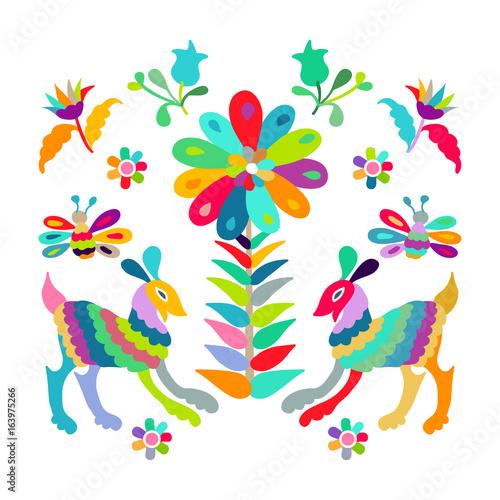 Vector folk Mexican Otomi Style embroidery Pattern