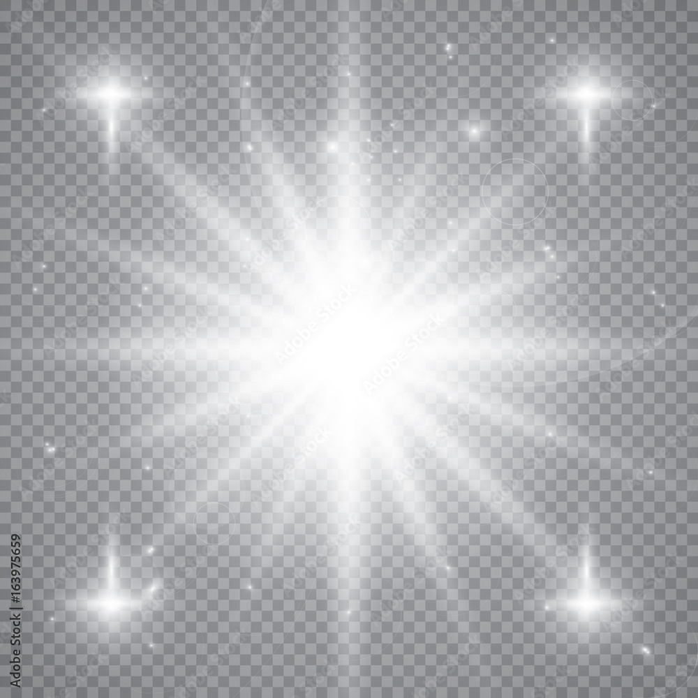 White glowing light burst explosion with transparent. Vector illustration for cool effect decoration with ray sparkles. Bright star. Transparent shine gradient glitter, bright flare. Glare texture. White glowing light burst explosion with transparent. Vector illustration for cool effect decoration with ray sparkles. Bright star. Transparent shine gradient glitter, bright flare. Glare texture.