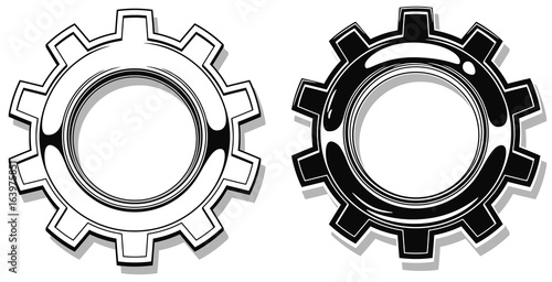 Graphic black and white metal gear vector set