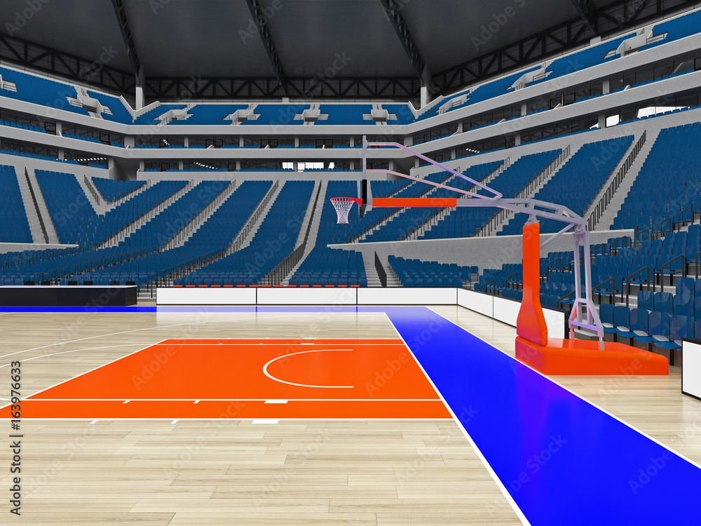 Naklejka premium Large modern basketball arena with blue seats