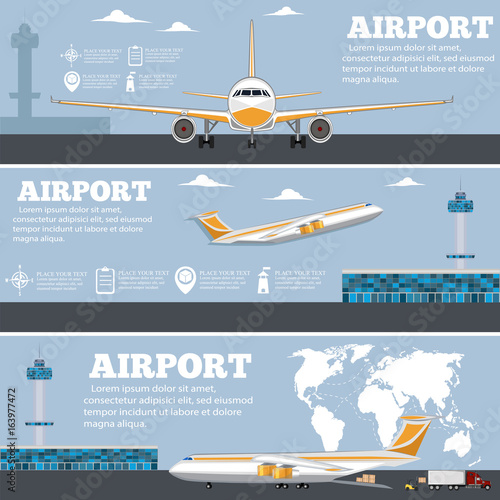 Airport poster set with airplane