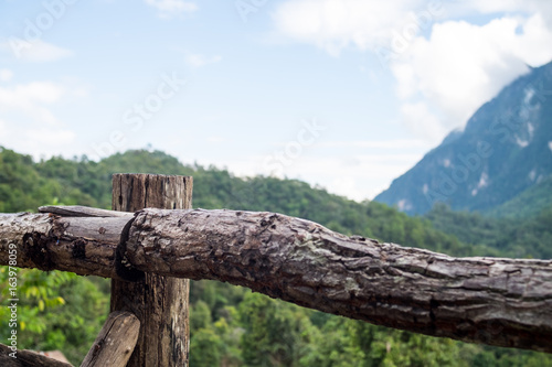 wood balcony terrace with mountain view