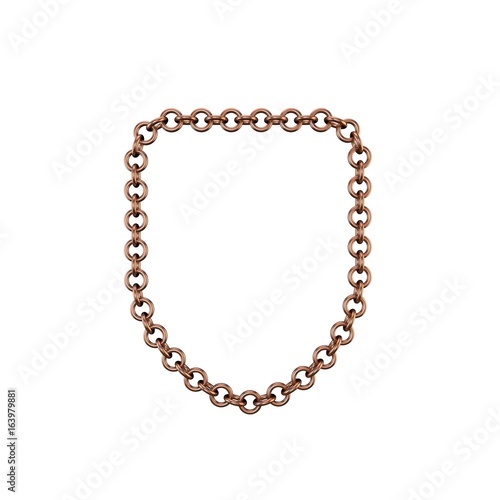 Copper chain. Isolated on white background. Shield frame.