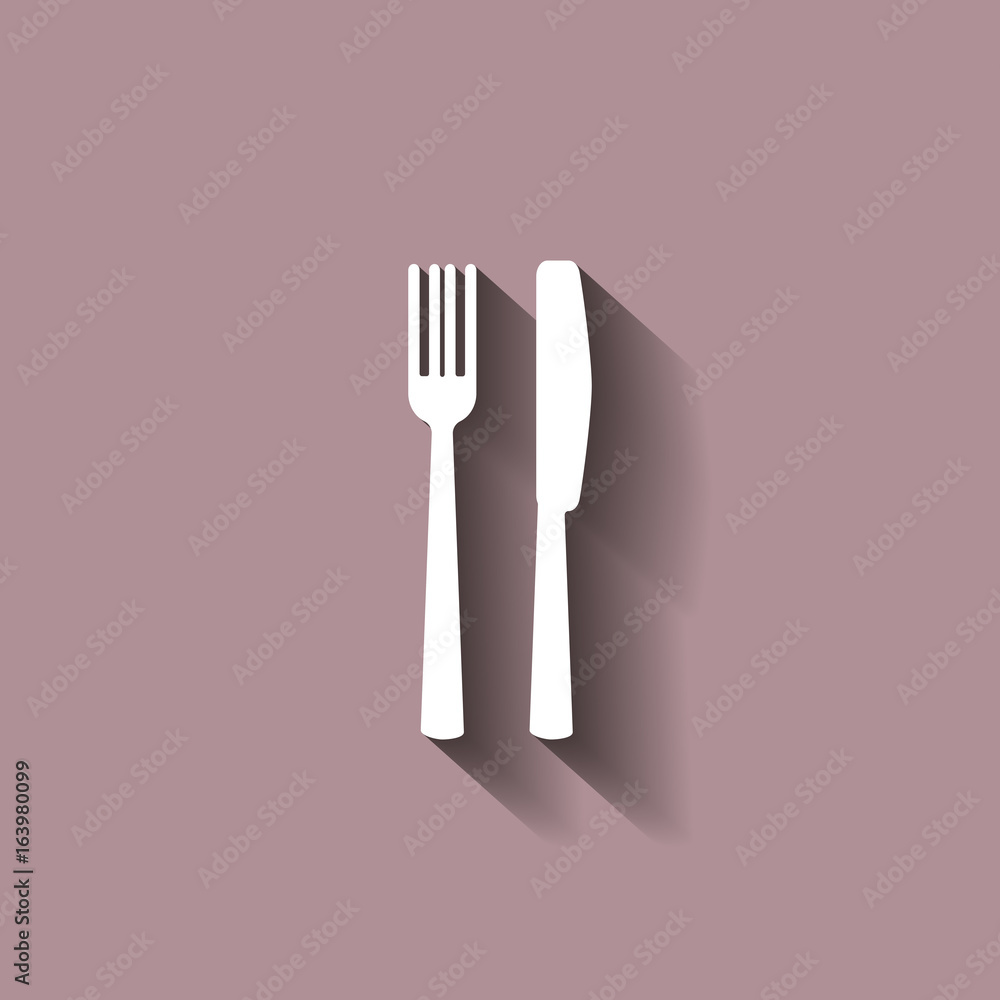 Knife and fork. Cutlery. Table setting. Vector icon with shadow Knife and fork. Cutlery. Table setting. Vector icon with shadow