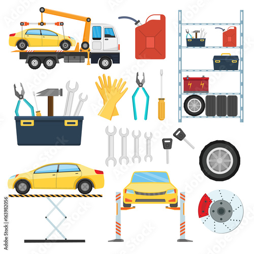 Big set of car repair elements photo