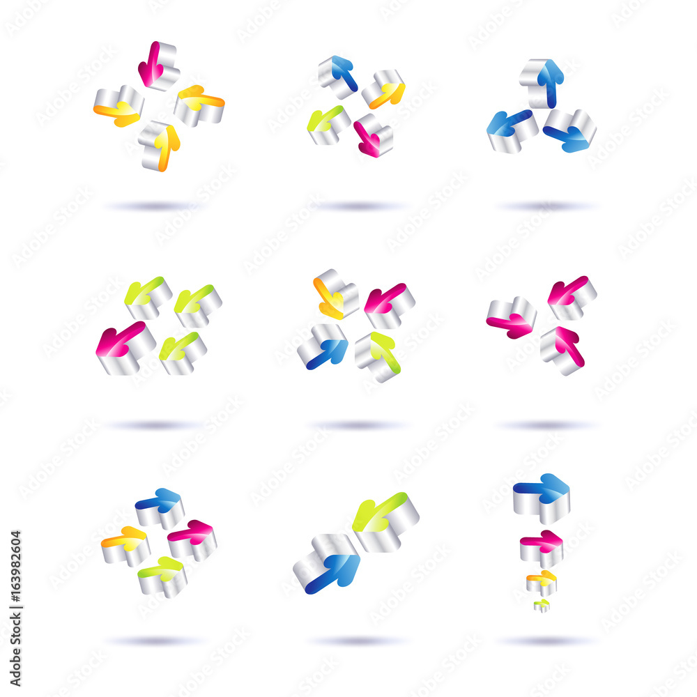 Set of minimal arrow multicolor symbol set and shapes. Trendy hipster icons and logotypes. Business signs, labels, badges, frames and borders Set of minimal arrow multicolor symbol set and shapes. Trendy hipster icons and logotypes. Business signs, labels, badges, frames and borders