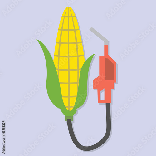 Environmental protection concept flat icon; Reduce the use of gasoline; corn energy