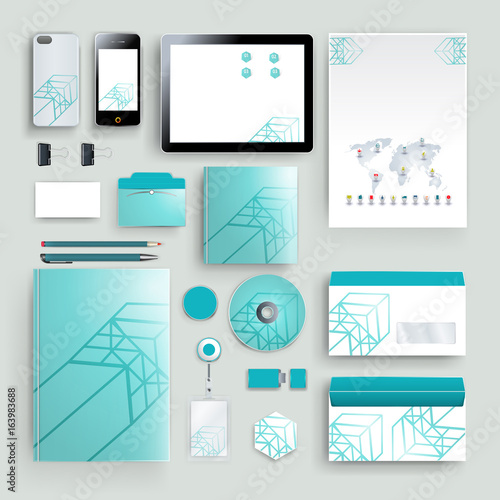 Corporate identity template with color elements. Vector company business style for brandbook, report and guideline. Stationery template with abstract pattern theme illustration.