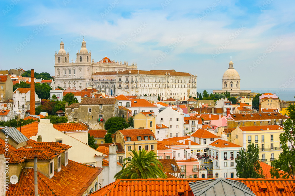 View of Churches in Old Quarter of Lisbon, Portugal