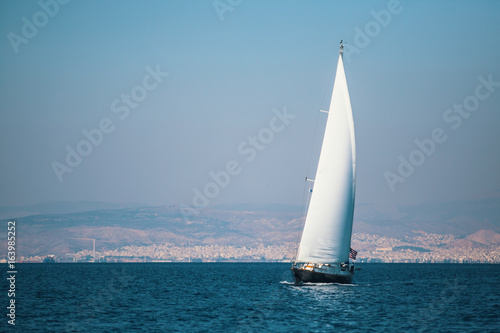 Luxury yacht boat in sailing regatta on the sea.
