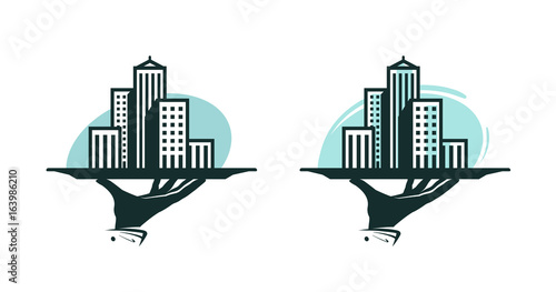 City logo. Real estate service, construction, building icon or label. Vector illustration