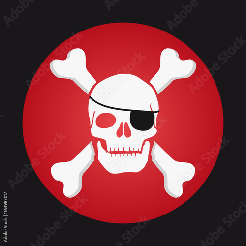 Skull and crossbones flat icon.  "Jolly Roger" eyepatch pirate.
